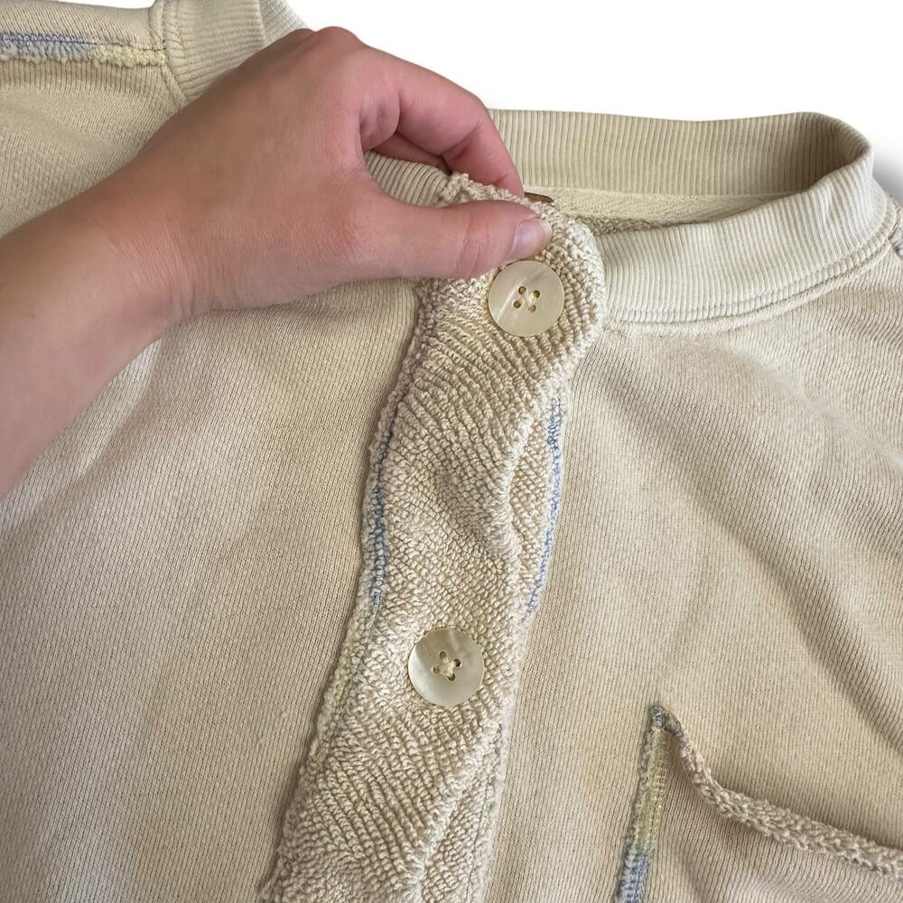 Free People Cream Cropped Boxy Cardigan L Rainbow Stitch Oversized Top - Picture 7 of 10